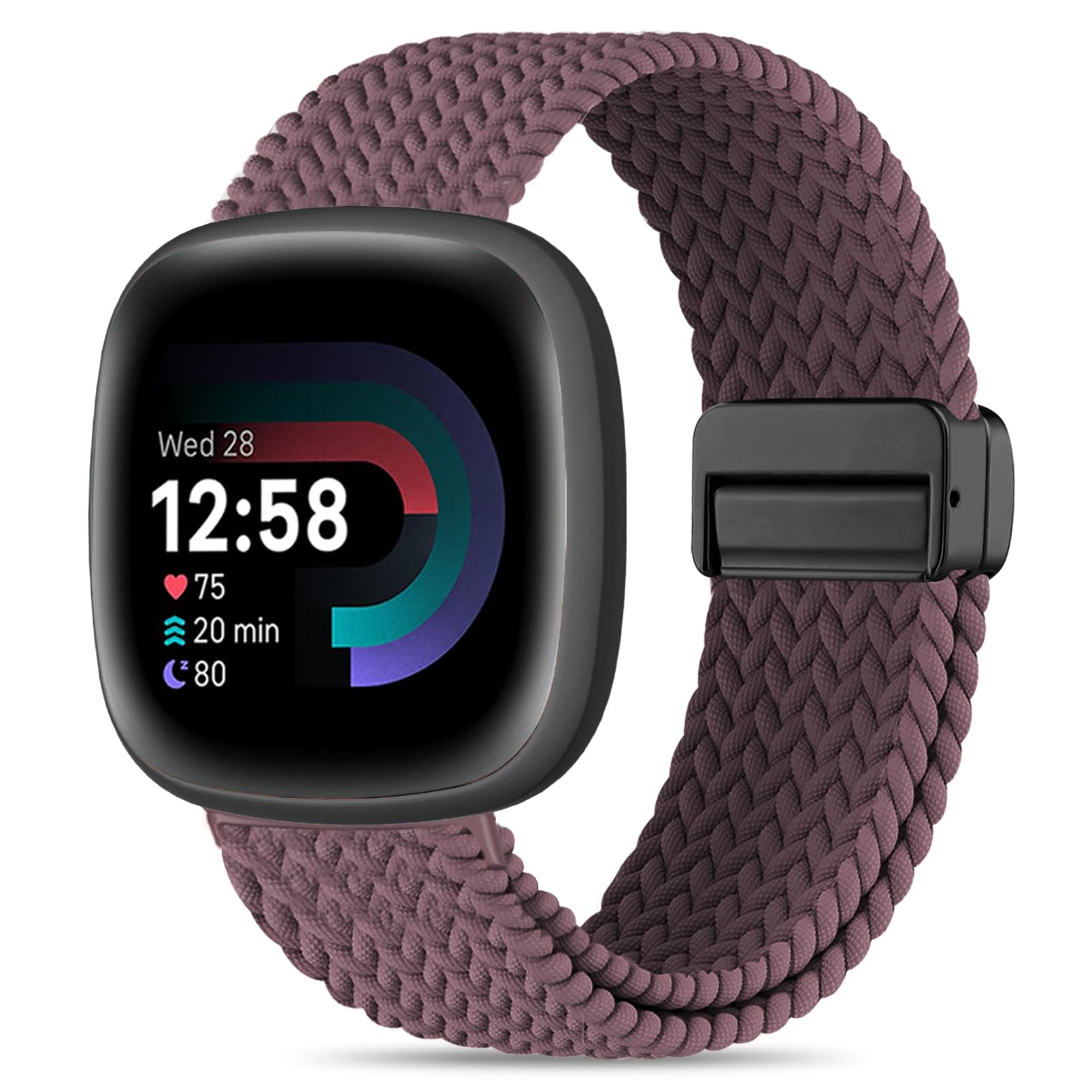 HSWAI Magnetic Braided Compatible with Fitbit Versa 4 Bands for Women/Versa 3/Sense/Sense 2 Bands, Soft Stretchy Sport Strap Woven Loop Elastic Nylon Wristbands Men