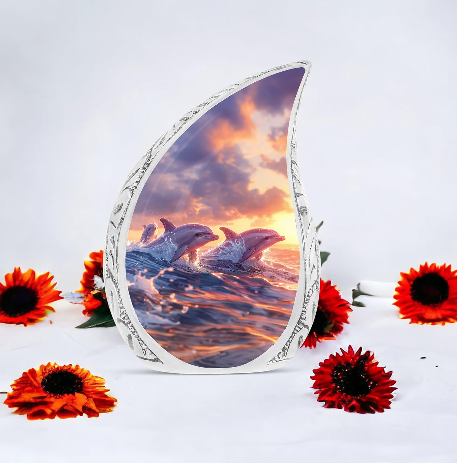 Dolphin Urns for Human Ashes Adult - Funeral Urns for Adult Ashes Women - Dolphin Cremation Urn - Large Decorative Urn 10inch and 200 Cubic Inches