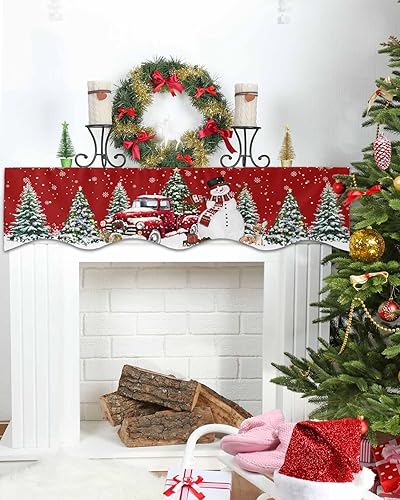 Miniatura 2 de Daleng Bufanda de repisa de camión de Navidad con muñeco de nieve para chimenea de 70 x 17 pulgadas, bola de Navidad, copos de nieve, decoración