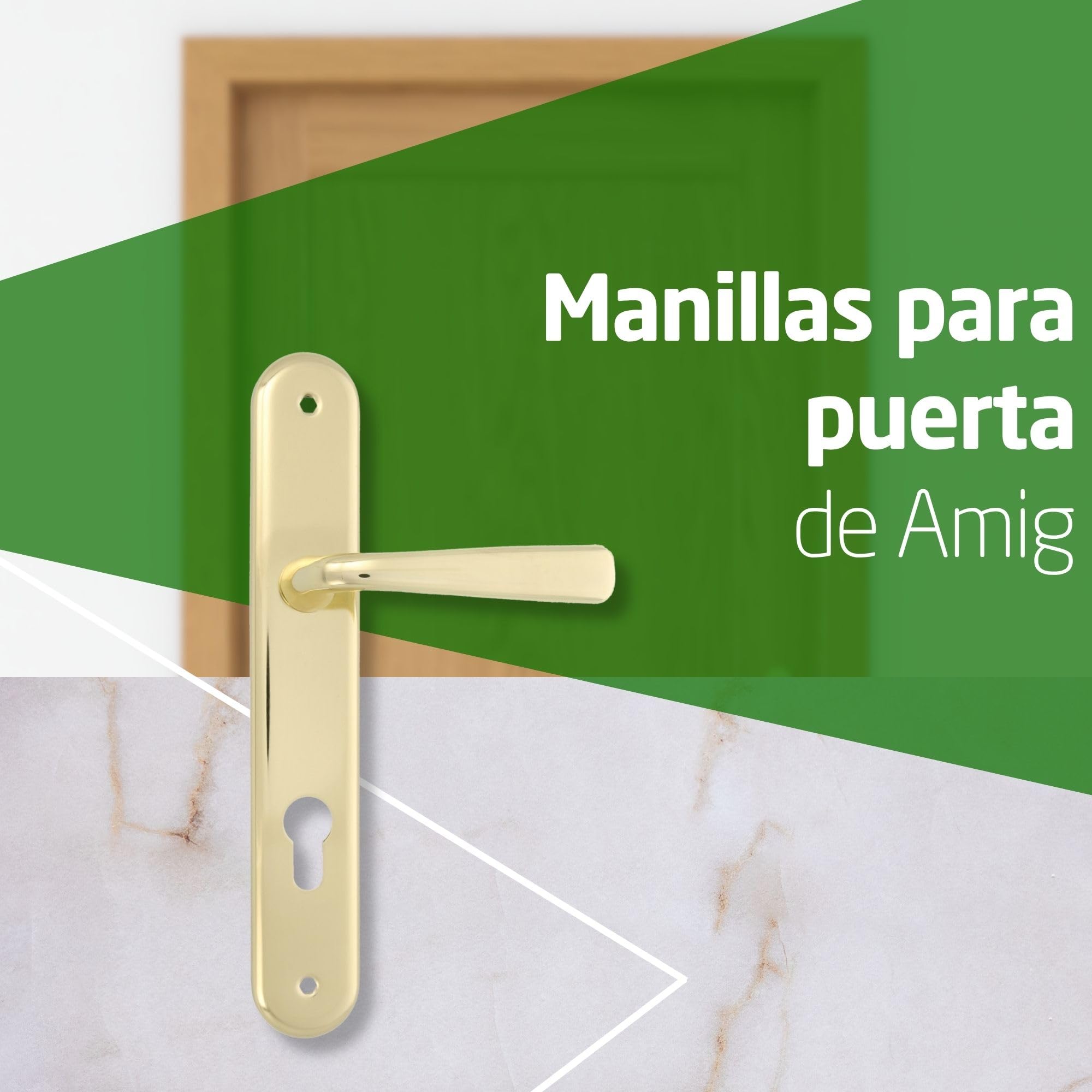 Amig - Juego de Manillas de Placa de Latón, Modelo 252PB85, Medida: 250 X 40 mm, Cuadradillo de 8 mm, Resistente a la Corrosión, Incluye tornillería, Acabado: Latonado Barnizado