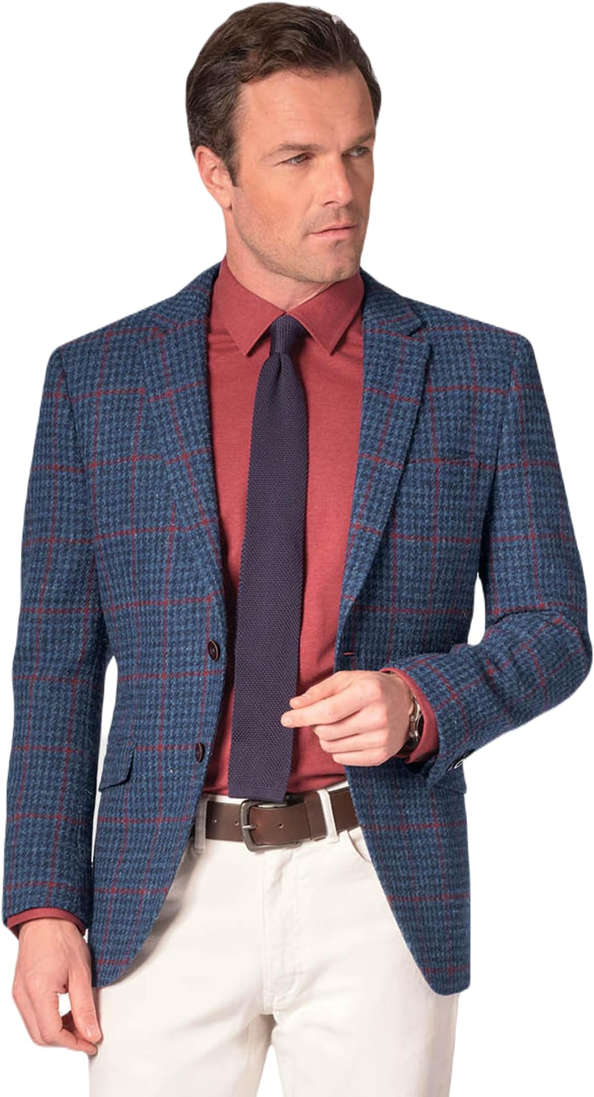 Brook Taverner Men's Perth Harris Tweed® Jacket Single Breasted with Tailored Fit Plaid Coat 2 Button Outerwear Blazer