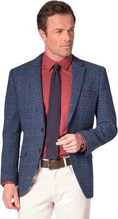 Brook Taverner Men's Perth Harris Tweed  Jacket - Single Breasted with Tailored Fit - Smart Casual Fully Lined Plaid Coat 2 Button Outerwear Blazer
