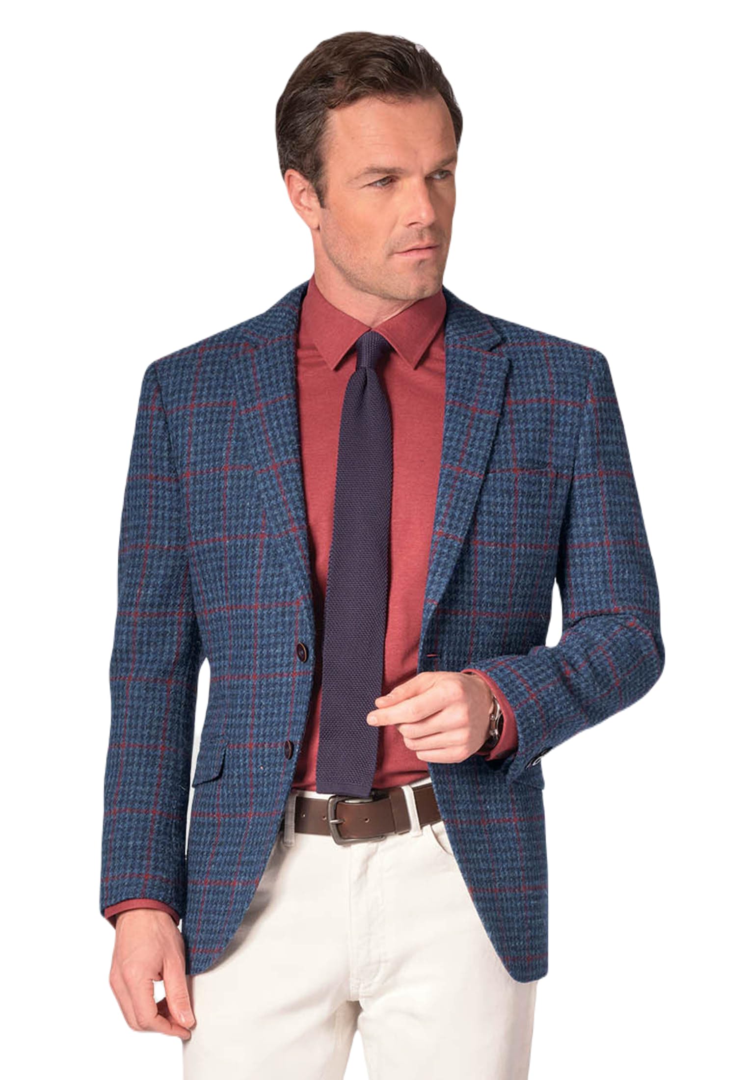 Brook Taverner Men's Perth Harris Tweed® Jacket Single Breasted with Tailored Fit Plaid Coat 2 Button Outerwear Blazer