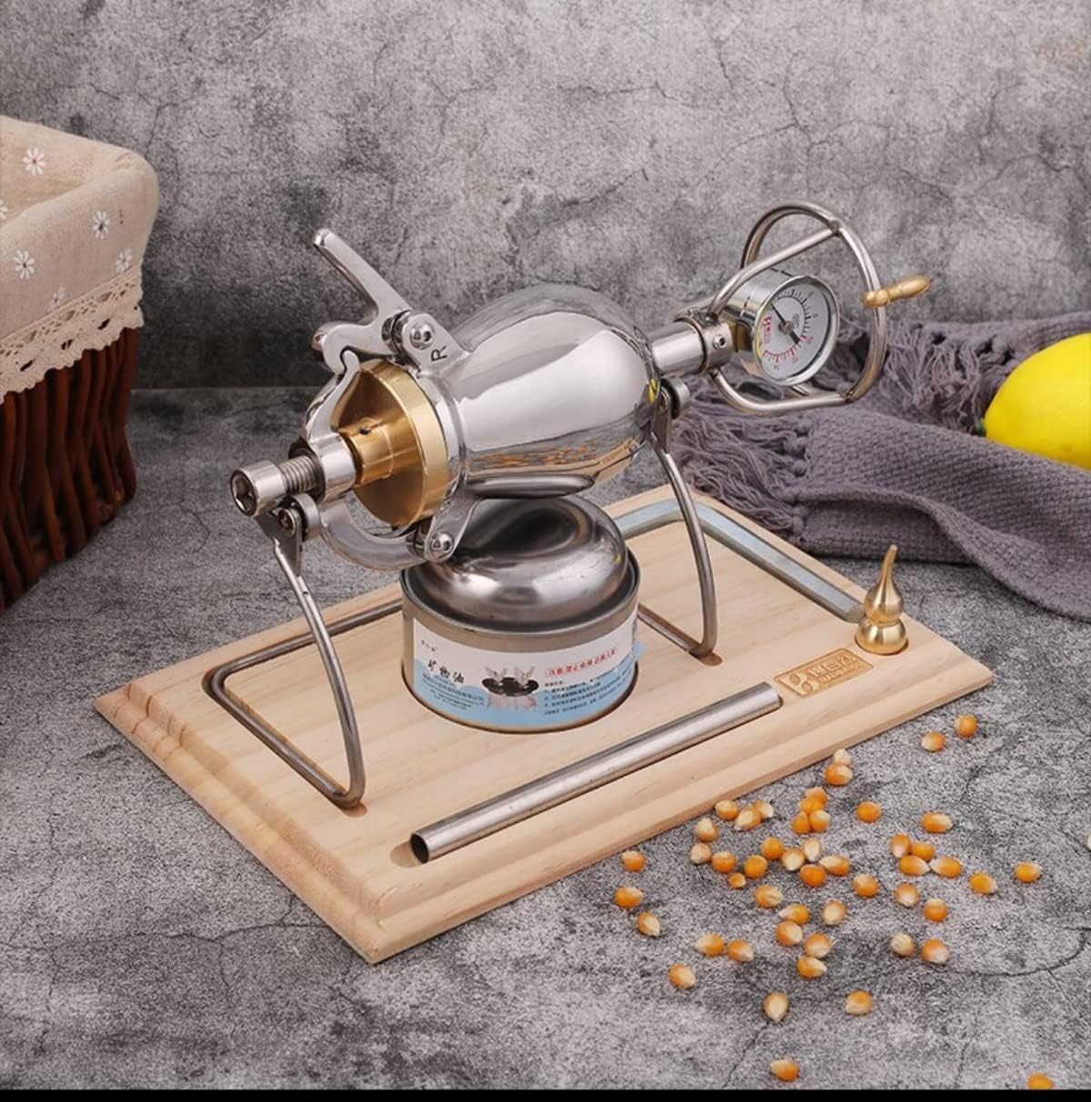 Macchina per popcorn a mano in acciaio inossidabile, macchina per popcorn a pressione per feste in famiglia, 230 ml