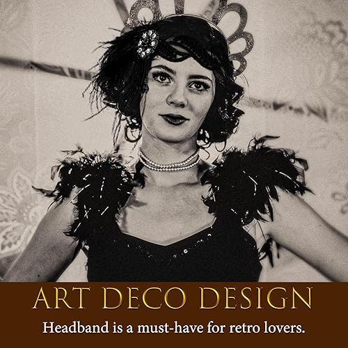Miniatura 6 de Diadema con diseño de flapper de los años 20, diadema de plumas de los años 20, accesorio de fiesta de Gatsby para mujer