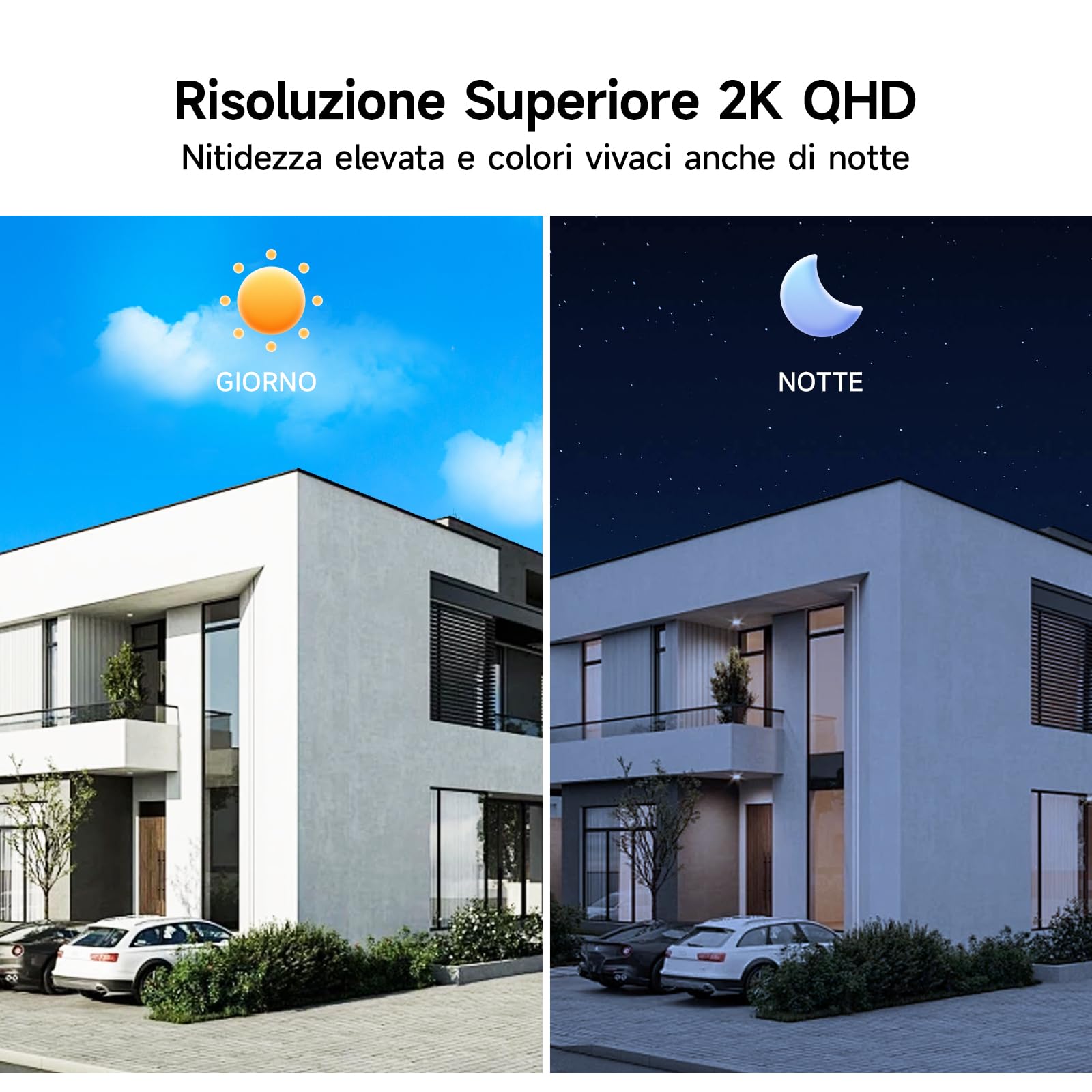 Telecamera WiFi Interno/Esterno, Videocamera Sorveglianza 2K 3MP Senza Fili Batteria Ricaricabile, Rotazione 300°, Rilevamento Umano PIR, Visione Notturna a Colori, Impermeabile IP65-Black