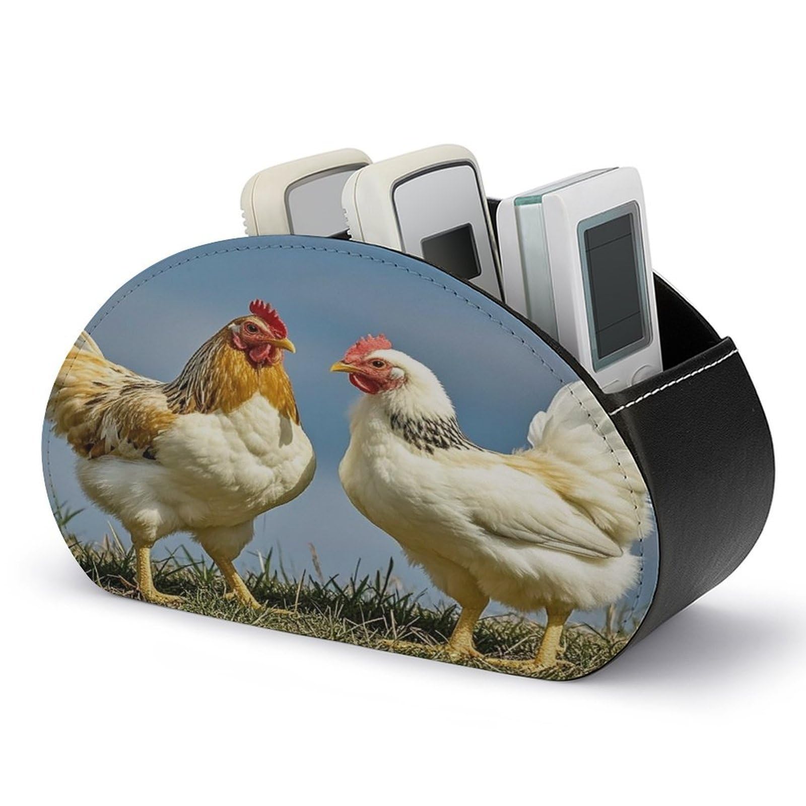 LZQPOEAS Animal Chickens Remote Control Holder with 5 Compartments PU Leather Remote Organizer Box Caddy for Table Nightstand Remote Caddy Desktop Organizer Fits Media Controllers