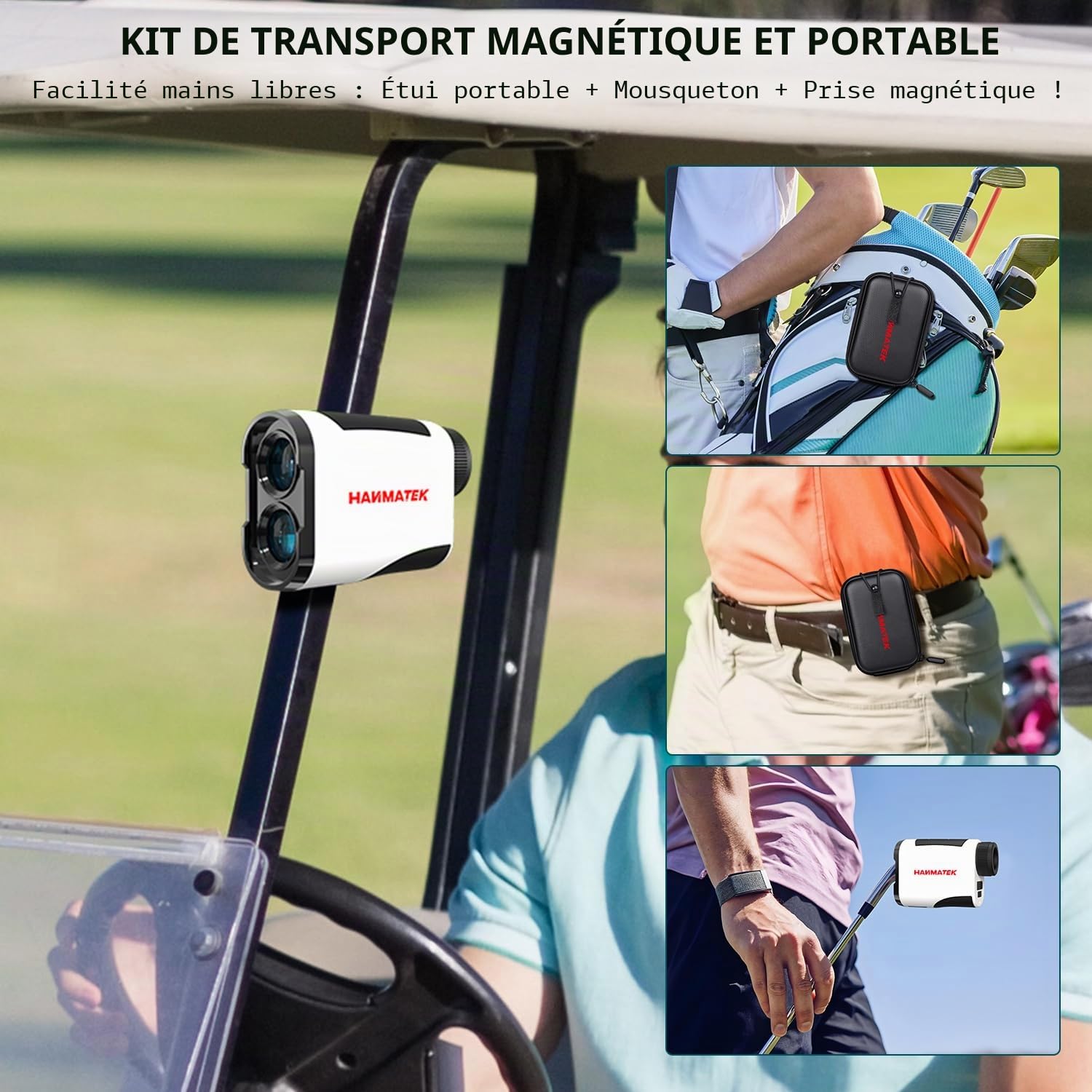 HANMATEK GR1200 Télémètre de Golf avec Mesure d'inclinaison, Fonction de Verrouillage du Drapeau et Alarme vibrante, grossissement 6,5X, portée 1200 Yards, Batterie Rechargeable pour Homme et Femme