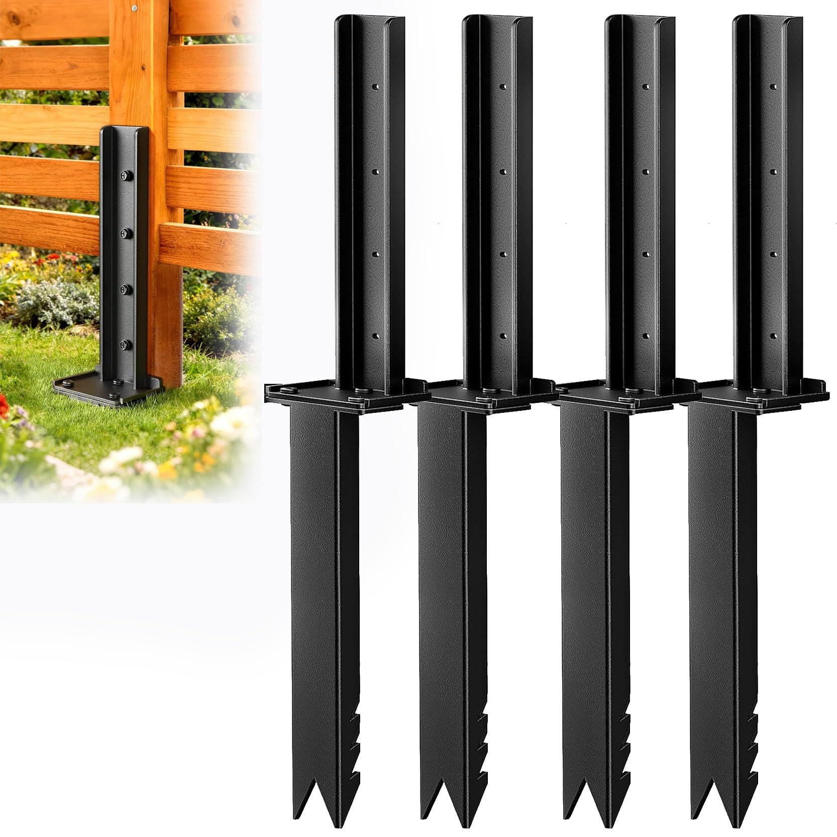 LQSYBHD Pack of 4 Adjustable Fence Post Repair Kit Quick Fix Rotted Tilted Broken Leaning Wood Posts Support Easy Solution Heavy Duty Steel Wooden Fence Post Anchor Stakes(Color:4pack)