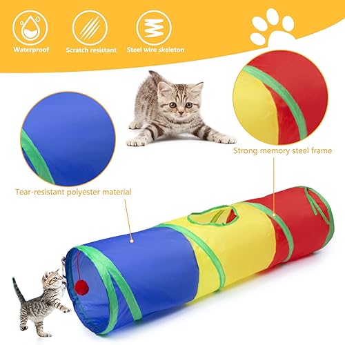 Vista 23 de Sheldamy Túnel para gatos, túnel de juego plegable de 2 vías, laberinto de juguete interactivo para animales pequeños, rojo y negro 2 vías rojo