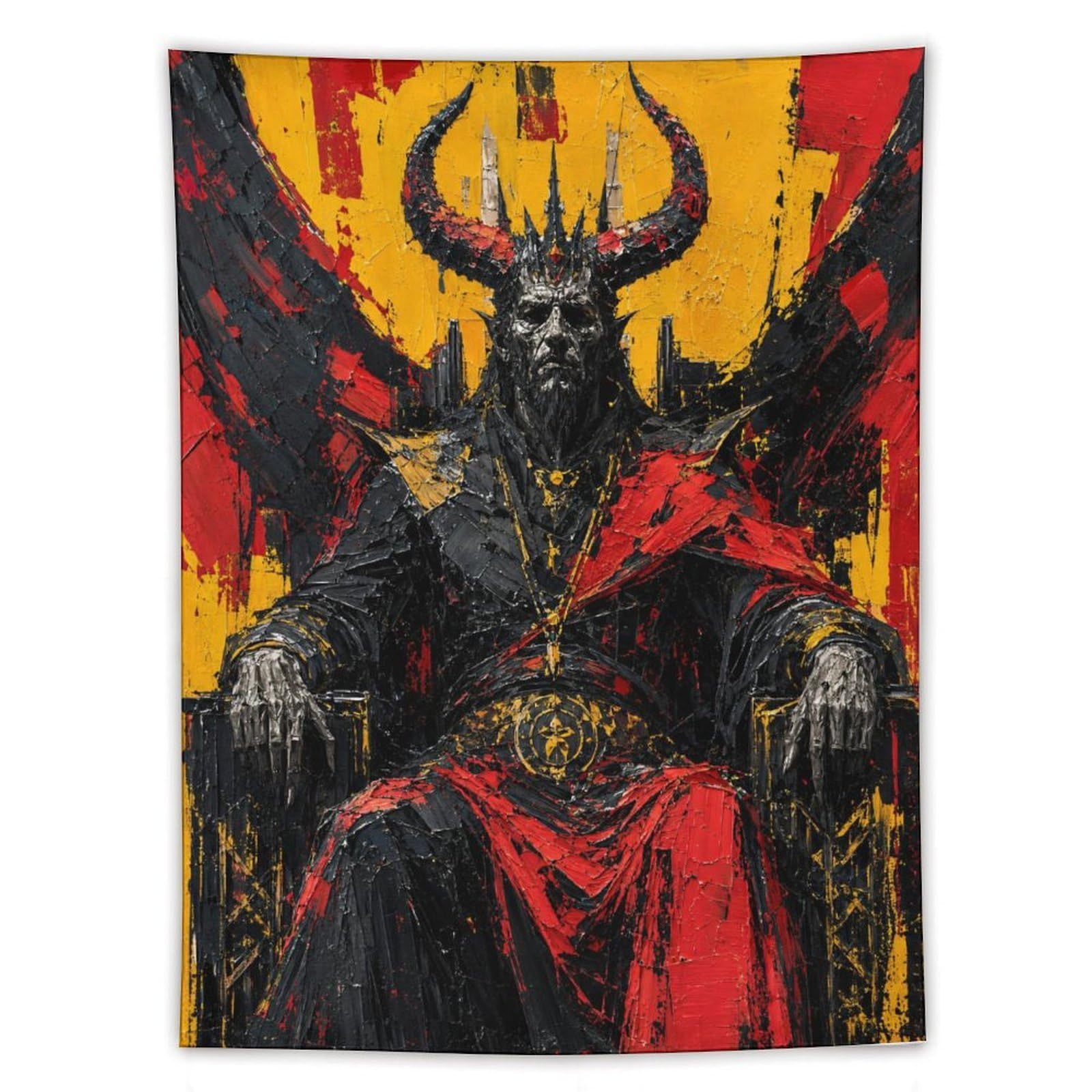 H3B8U2Y5 Dark Horned King Wall Tapestry, Fantasy Illustration, Office