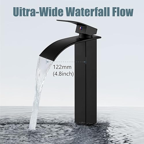 Miniatura 7 de Aolemi Grifo de baño alto para lavabo, grifo de lavabo de un solo agujero, 1 mango, grifo mezclador de montaje en cubierta RV con montaje de drenaje