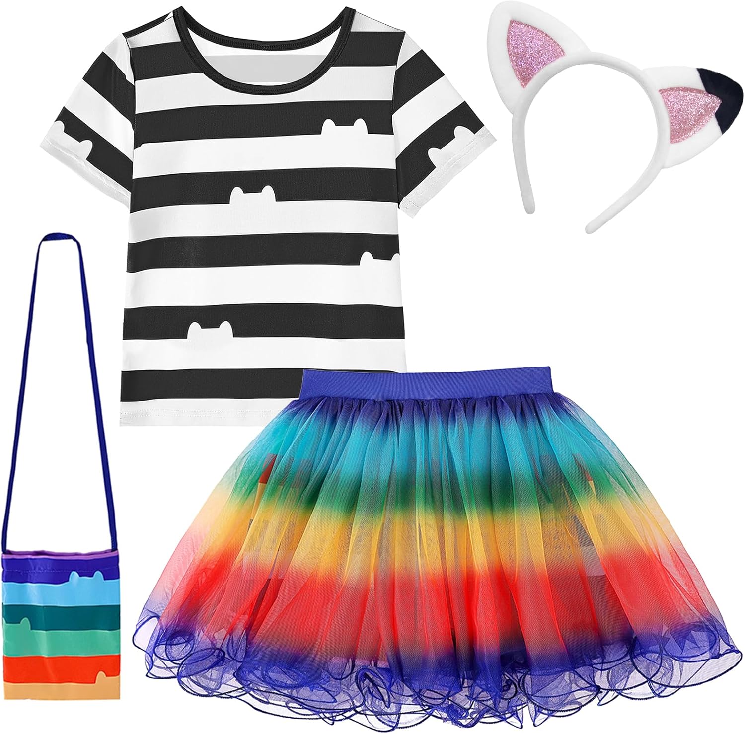 Rainbow Tutu dress for Girls, Birthday Girl Outfit Set Costumes with Headband and Bag Christmas Outfits 3-8Y