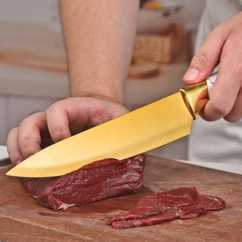 Miniatura 6 de Juego de cuchillos de cocina antiadherentes con bloque, cuchillo de carne dentado, cuchillo de chef, cuchillo de pan, tijeras, sacapuntas, 14 piezas