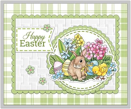 Easter Colorful Eggs Rabbits Chicken and Spring Flowers Clear Stamp Metal Cutting Dies Set for Card Making DIY Scrapbooking Supplies Silicone Knife Mold for Albums Crafts with Envelope Bags