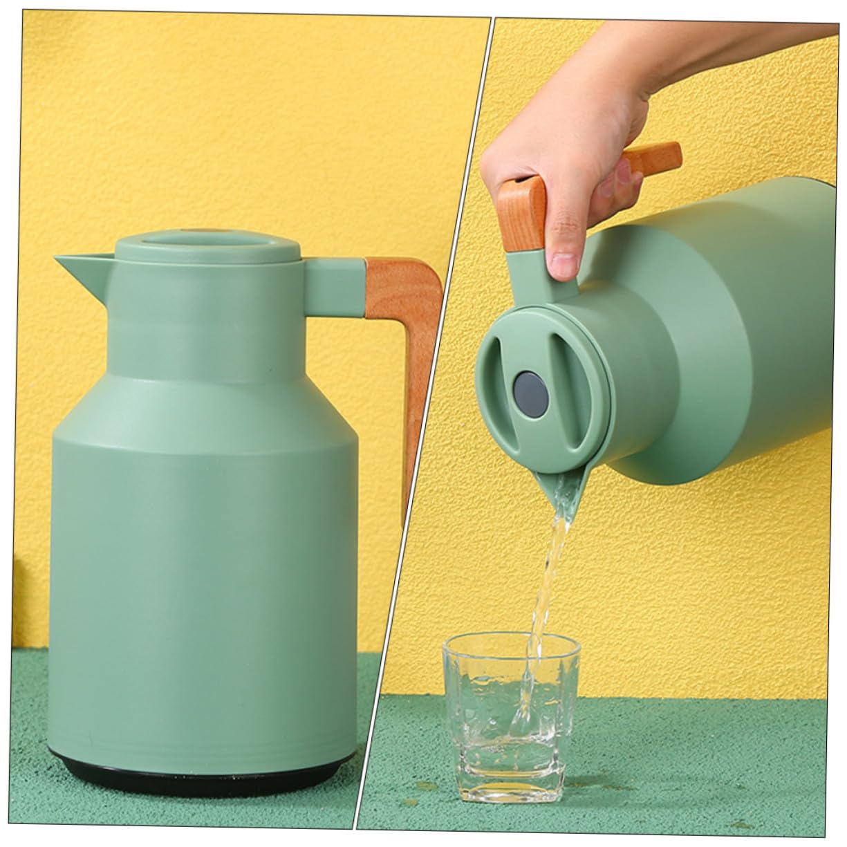 Isolier kanne mit Glas innenkolben und Holzgriff Wärmeisoliert Hitzebeständig für Heißwasser und Kaffee Praktisches Design für Haushalt und Büro Wärmehaltend Bpa frei Stilvoll