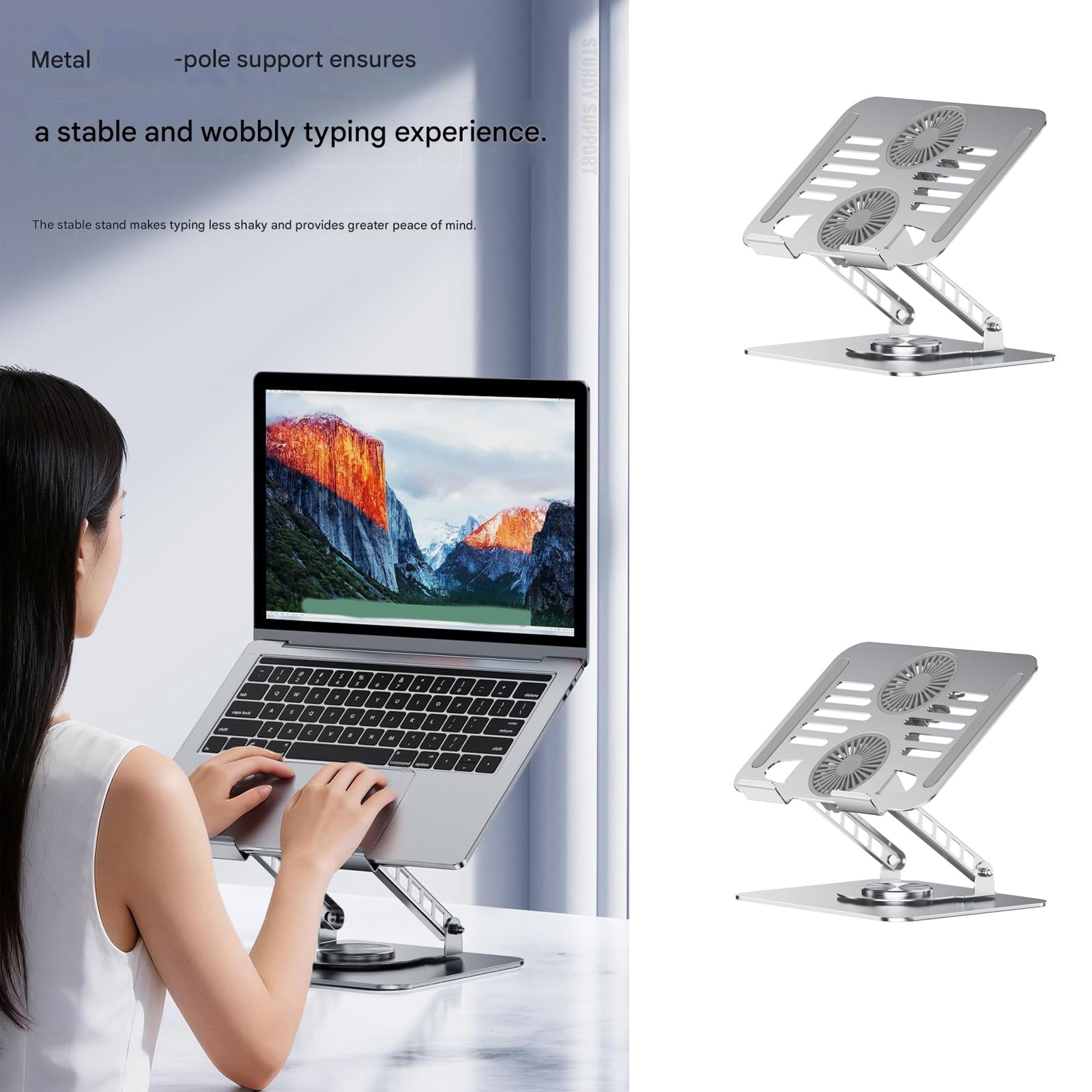 Supporto ergonomico per laptop per dispositivi da 17,3 pollici con doppia ventola di raffreddamento regolabile in altezza e rotazione a 360 gradi regolabile