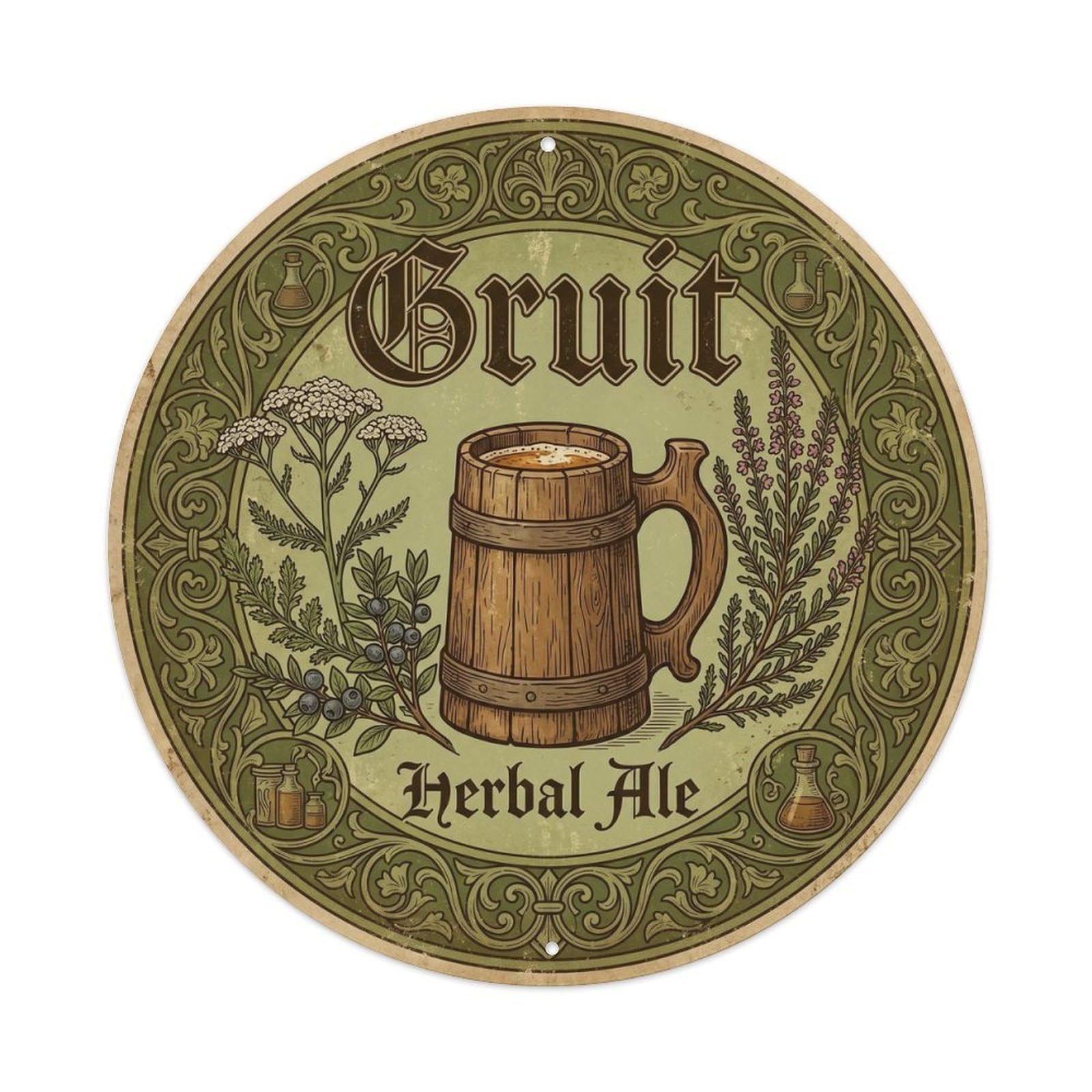 Old World Gruit Ale Herbal Pub Brewery Copper Kettle Metal Tin Sign