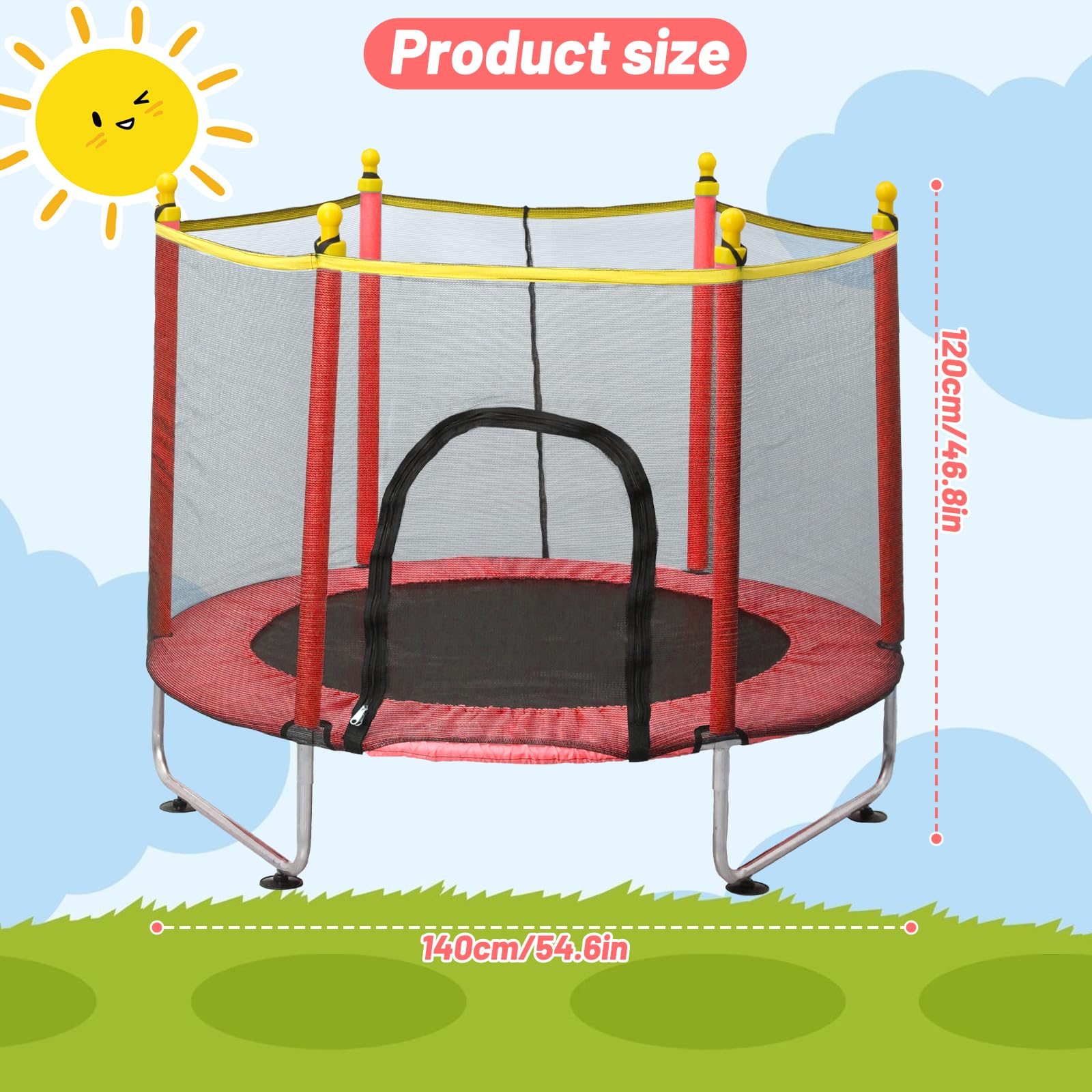 Dziecięca trampolina 140 cm, Trampolim Criança na zewnątrz z siatką bezpieczeństwa, wewnętrzne elastyczne łóżka z koszem do koszykówki, trampoliny dla dzieci 2 3 lata