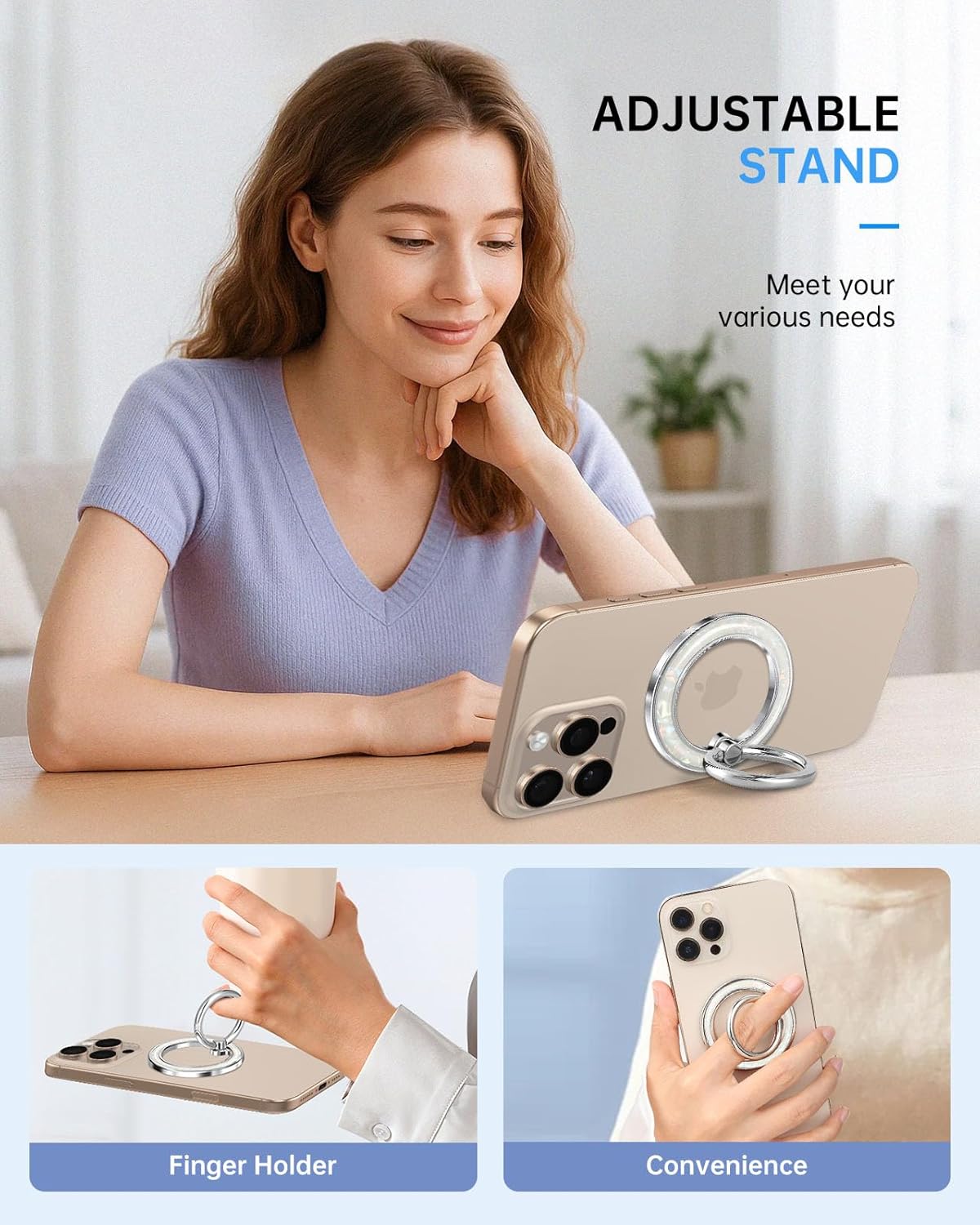 Phone Ring Holder Compatible with MagSafe - Magnetic Cell Phone Grip Women Girls Magnet Removable Finger Ring Grip Stand Cute Girly Kawaii White Conch for iPhone 17 16 15 14 13 Pro Max Plus Air - Image 4