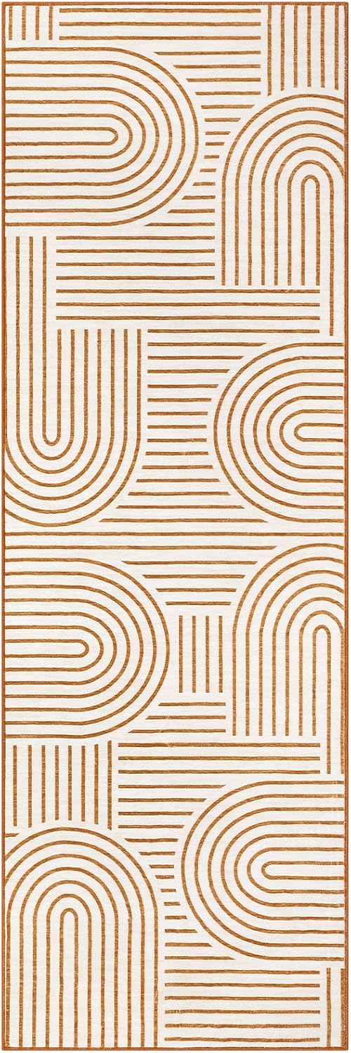 Modern Rug 2x6 Runners for Hallways, Abstract Kitchen Runner Rugs Non Slip Bath Runners, Rainbow Washable Runner Rug for Bedroom, Soft Long Rugs for Entryway Bathroom Laundry Dorm, Orange - Image 4
