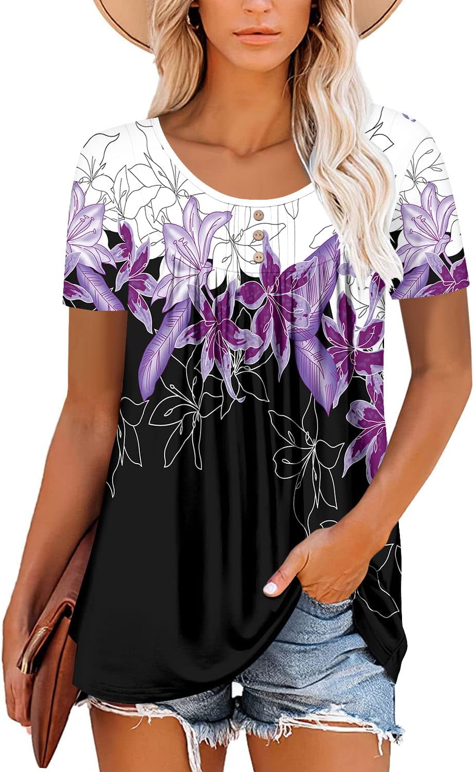 BETTE BOUTIK Women's Summer Tunic Tops Flowy Flare Botton Down Shirts Blouses S-3XL - Image 2