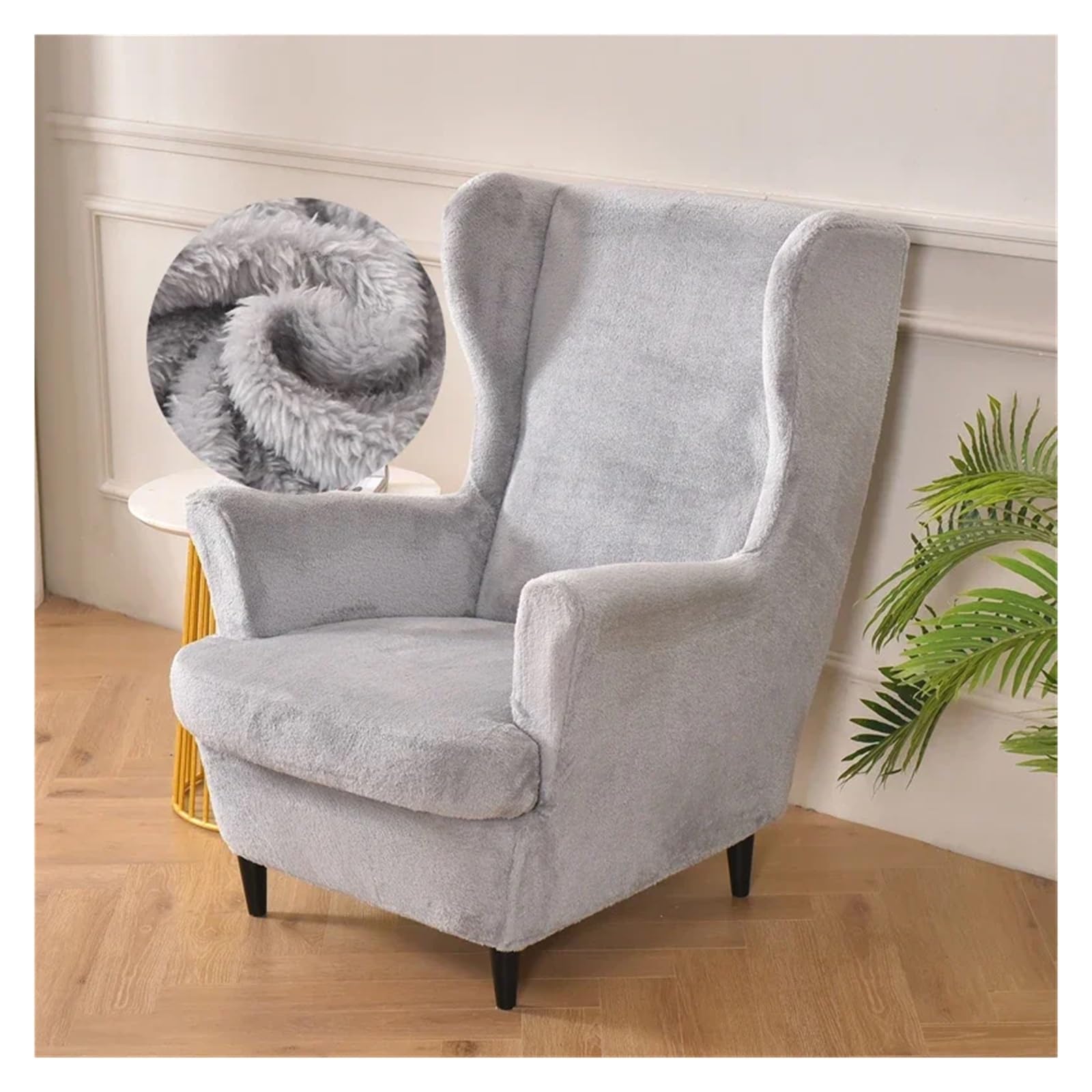 Verdickter Plüsch-Ohrensesselbezug, Stretch-Ohrensessel-Schonbezüge, elastische Einzelsofabezüge mit Sitzkissenbezug Flügelstuhl Bezug(A4 Wingchair Cover)