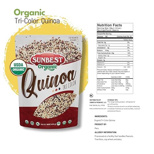 Miniatura 2 de Sunbest Natural Quinoa orgánica tricolor, sin OMG, vegana, kosher, 16 onzas, paquete de 2