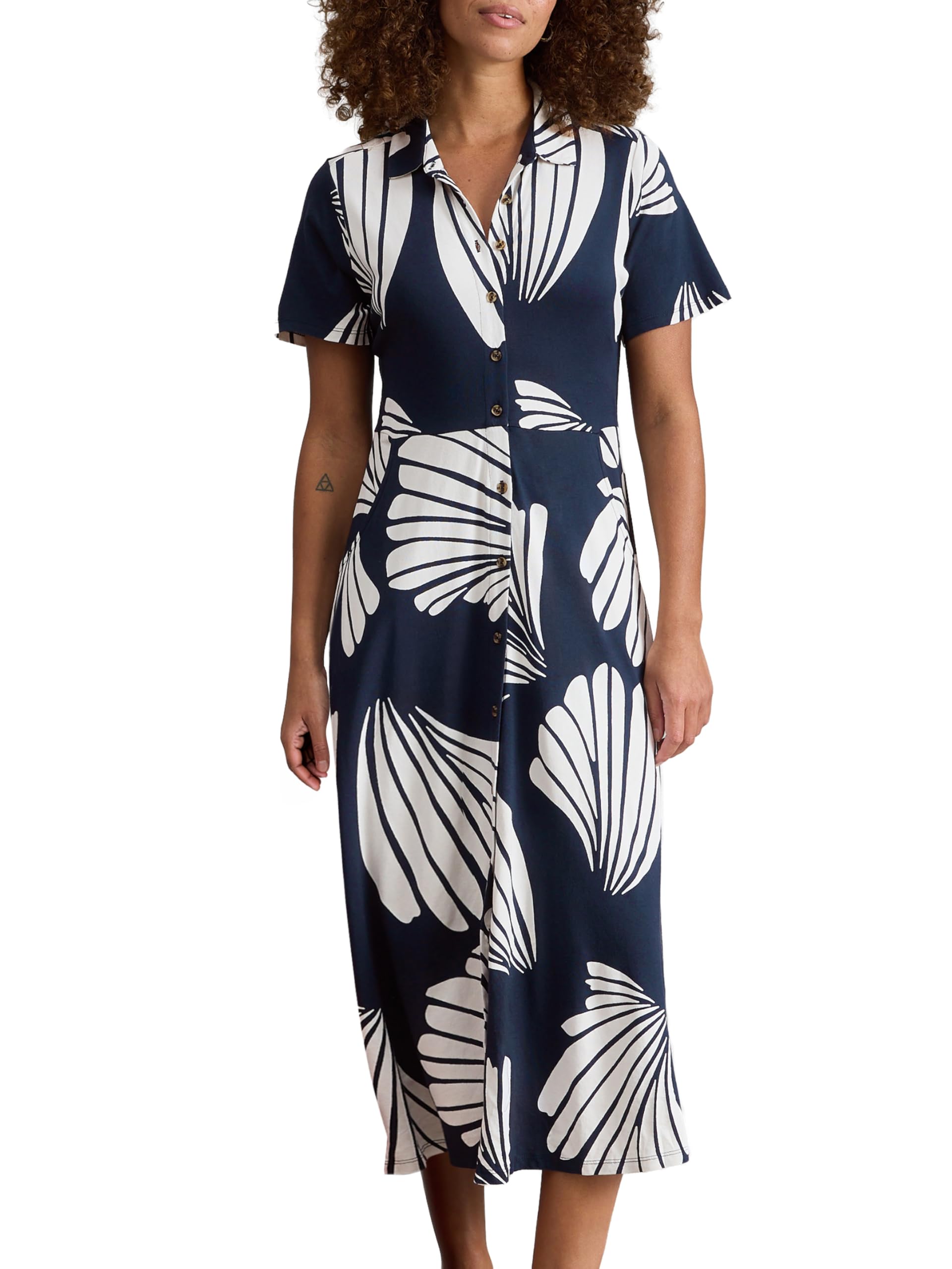 White Stuff Women's RUA Short Sleeve Button Down Jersey Shirt - Navy PR - Size 10R