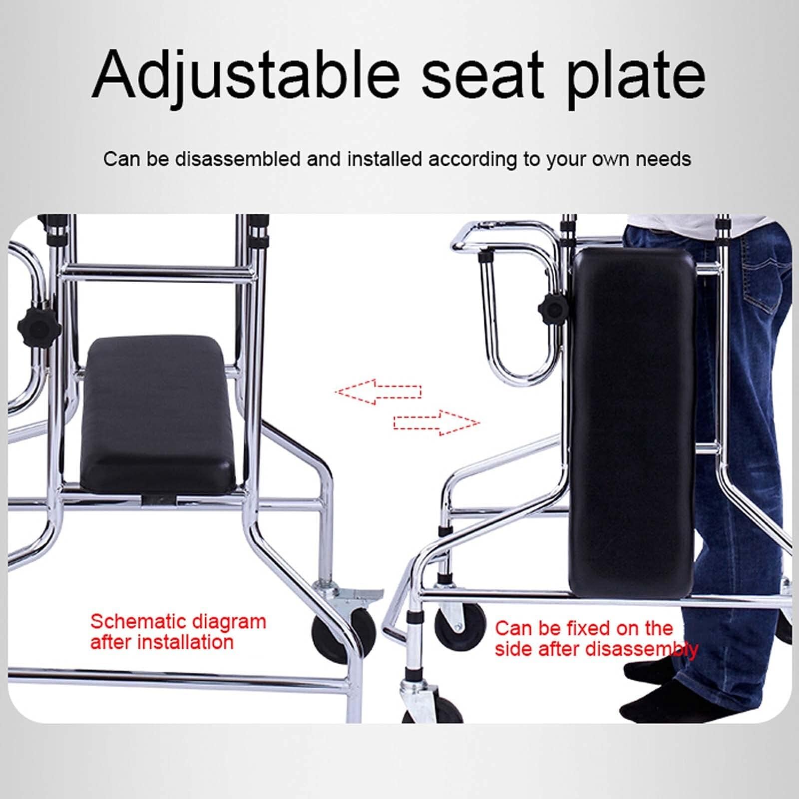 Andador de pie for adultos mayores, de 4 ruedas, con asiento acolchado y freno de mano, antivuelco, altura ajustable(Men)