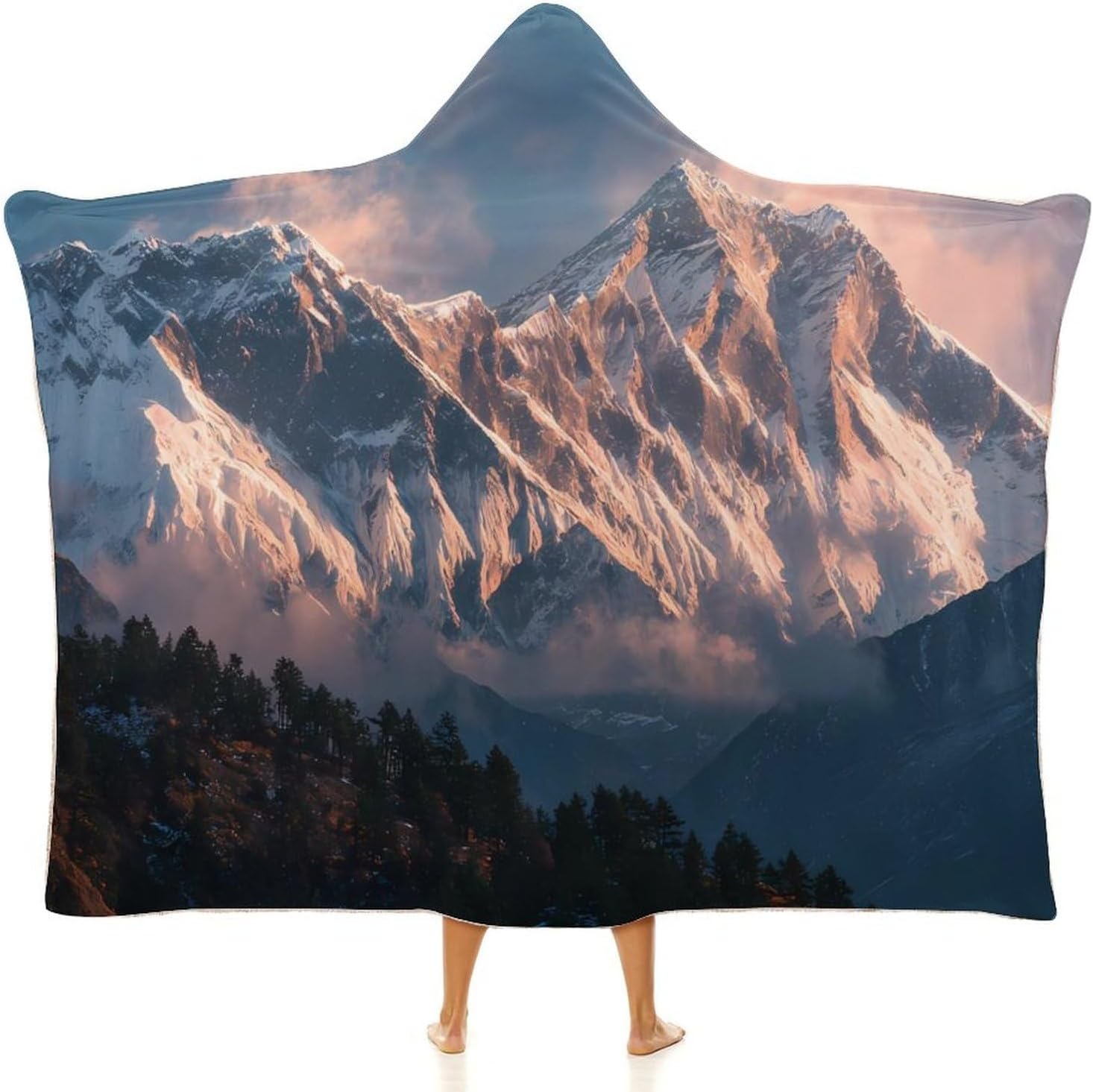 Himalayas Sunrise Wearable Blanket Hoodie | Flannel Fuzzy Machine Washable Home Camping Lounging