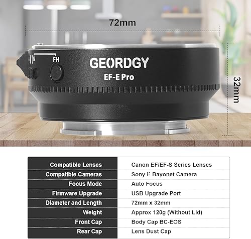 Miniatura 7 de GEORDGY - Adaptador de montaje de objetivo, EF-SE Pro para lentes Canon EF/EF-S, compatible con cámaras de la serie E-Mount Sony, funciones