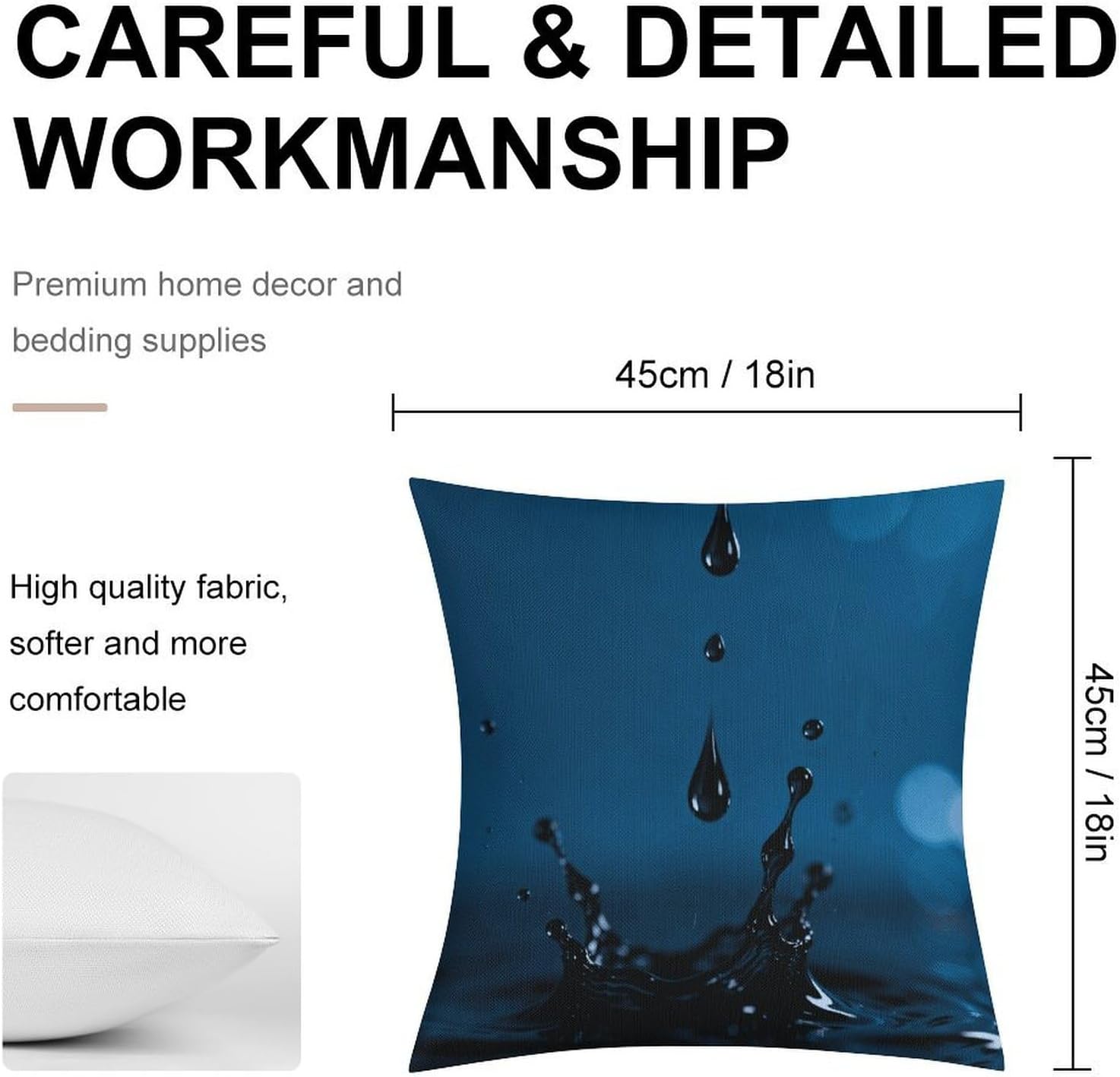 Black Raindrops Pillow Protectors Cute Waterproof Pillow Cover Soft Skin-Friendly Cushion Case Decorative Square Cushion Cover for Couch Sofa Bed Living Room Bedroom