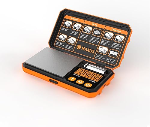 MAXUS Báscula digital de bolsillo de precisión con precisión de 200 x 0.00 oz, peso de calibración y cable USB, ideal para joyas, monedas y más