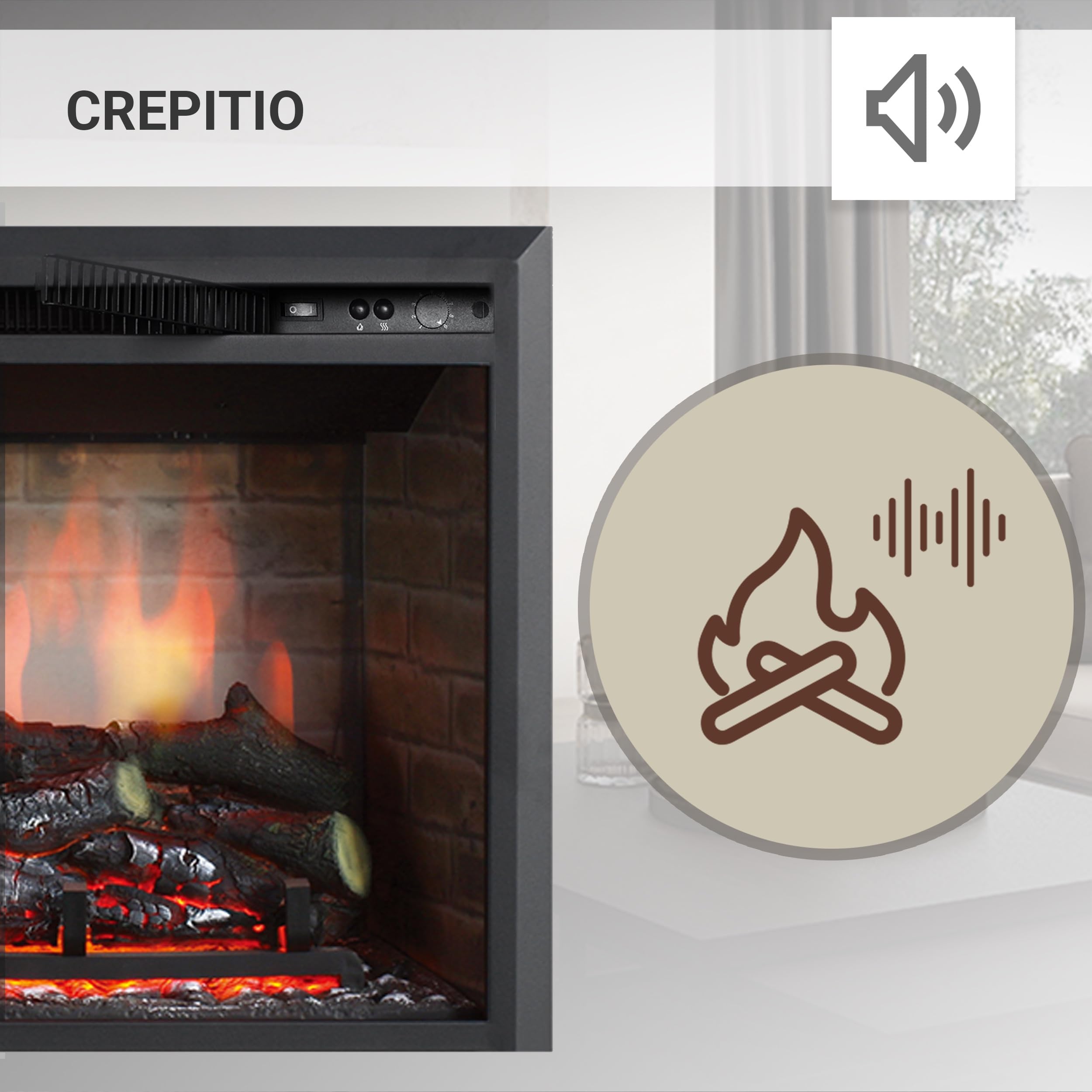BALDERIA Calida 26 Camino elettrico da incasso, effetto fiamma 3D LED, riscaldamento