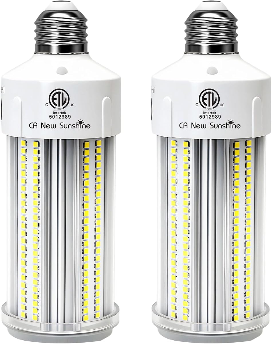 2 Pack 600W Equivalent LED Corn Light Bulb 9000 Lumen 5000K 60W Large Area Daylight White E26/E27 Medium Base for Outdoor Indoor Garage Warehouse Factory Workshop Street Barn Backyard