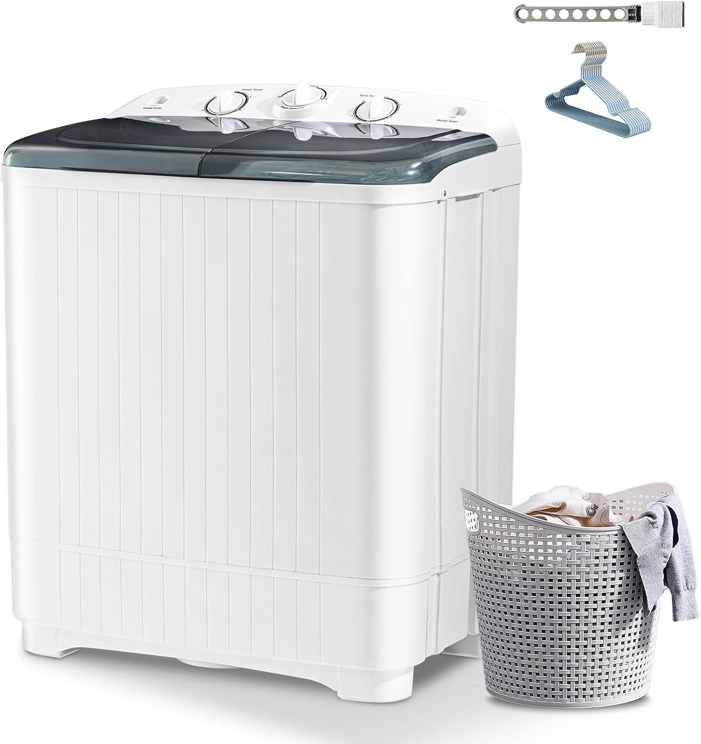 Portable twin-tub washing machine with accessories