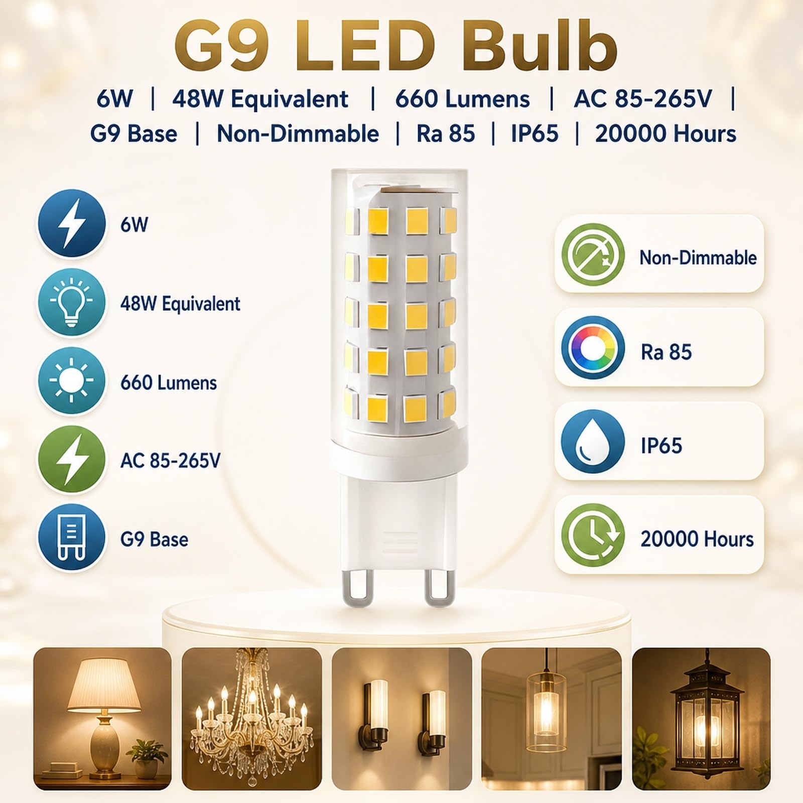 Lampadina LED G9 Luce Calda 3000K 6W Equivalente 48W Anti-Sfarfallio Risparmio Energetico CRI>80 Brillante Camera Soggiorno Cucina Corridoio Non Dimmerabile(4 Pack)