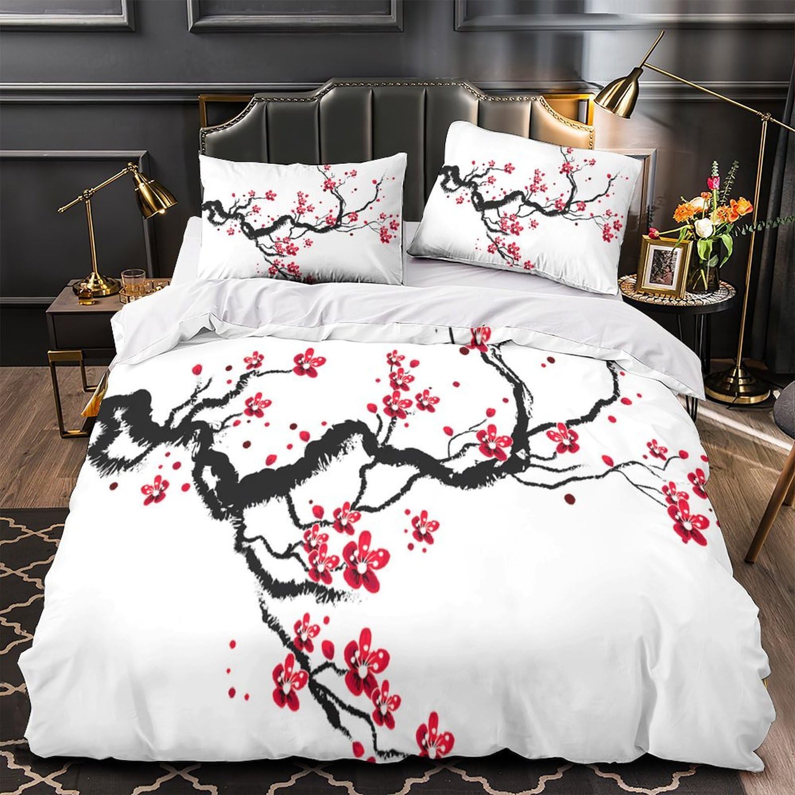 Parure de lit King cerise en microfibre 220x240cm avec housse de couette imprimée 3D aquarelle