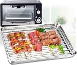 TeamFar Baking Pan with Rack Set of 4, 12.5’’ x 9.5’’ Stainless Steel Toaster Oven Baking Pan with Cooling Rack, Healthy & Non Toxic, Easy Clean& Mirror Finish, Dishwasher Safe - (2 Pans + 2 Racks)