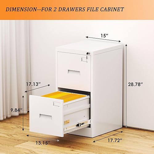 Miniatura 3 de INTERGREAT Archivador de 2 cajones con cerradura, archivador vertical de 18 pulgadas de profundidad para oficina en casa, archivador de metal blanco