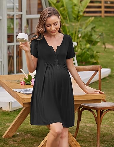 Miniatura 3 de Ekouaer Vestido de parto y parto, camisón de lactancia, camisones de maternidad para hospital, camisón corto de lactancia S-XXL