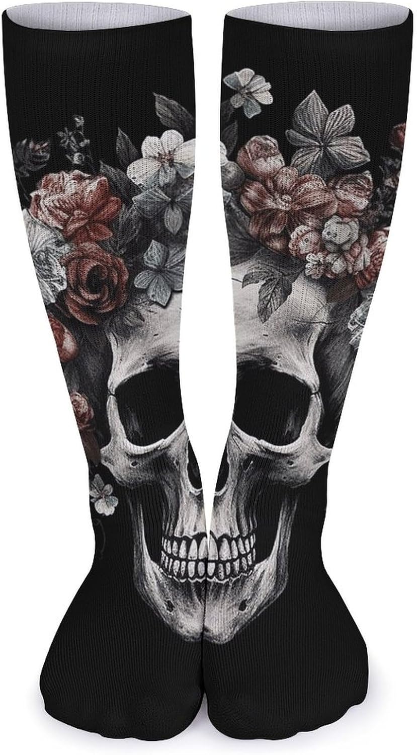 5-Pack Knee High Socks, 15.7 Inch Breathable Casual Socks Skull in Darkness Stockings for Men Women