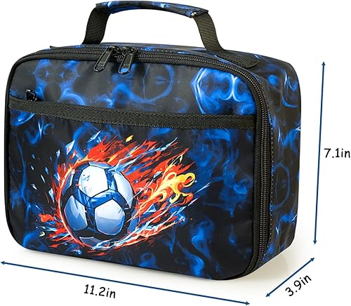 Miniatura 7 de Lonchera para niños y niñas, lonchera aislada, reutilizable, refrigerante, para niños pequeños, escuela, guardería, picnic (pelota de fútbol con