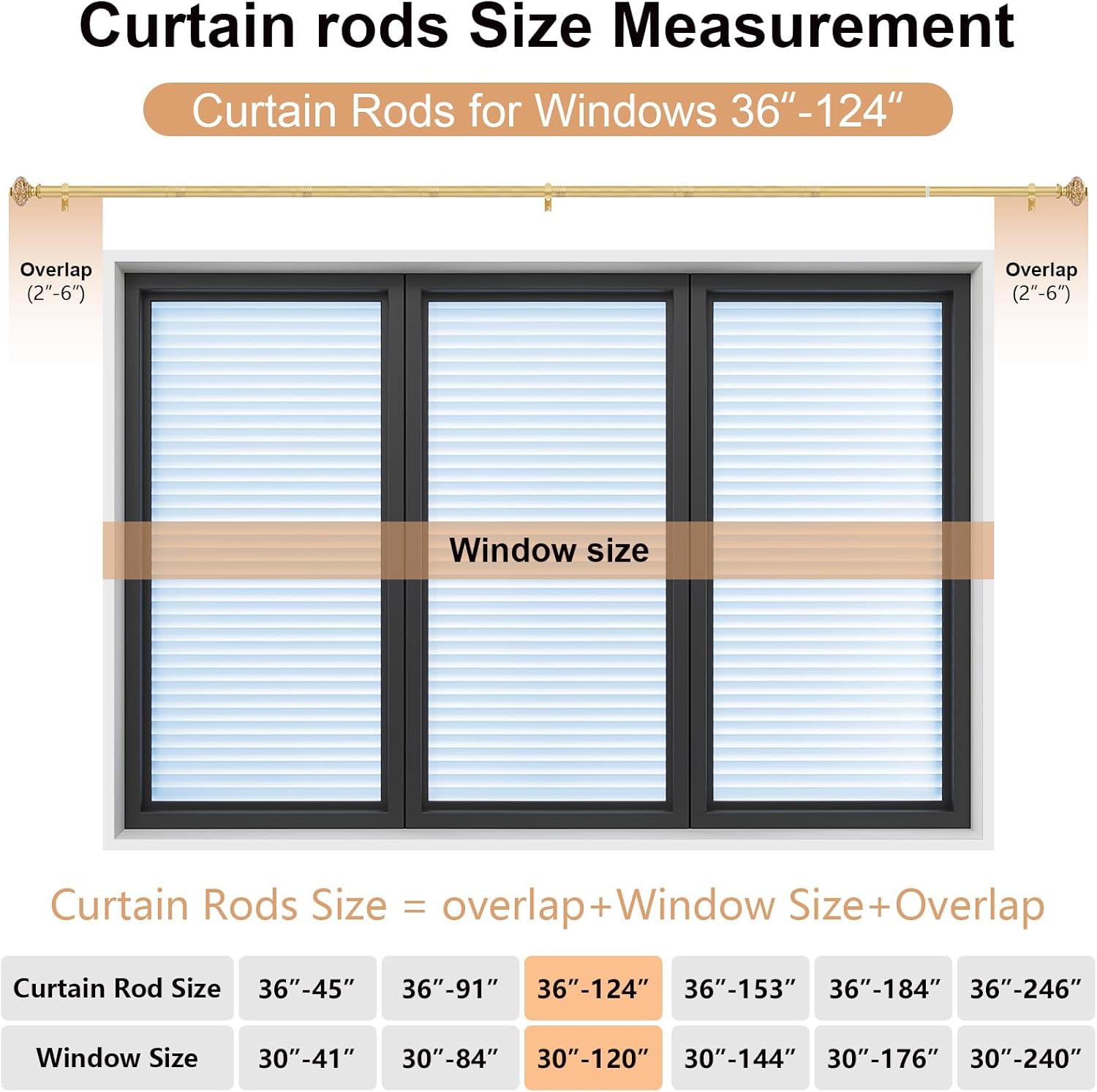 Gold Long Curtain Rods for Windows 66 to 120 Inch, Decorative Vintage Crystal 1'' Diameter Curtain Rod with Gold Foil Finials, Adjustable Heavy Duty Easy Install Drapery Pole Set for Farmhouse