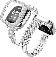 Vista 13 de Correa brillante compatible con Fitbit Versa 4/Sense, Fitbit Versa 3/Sense 2, pulsera de metal de doble giro con diamantes de imitación para Fitbit