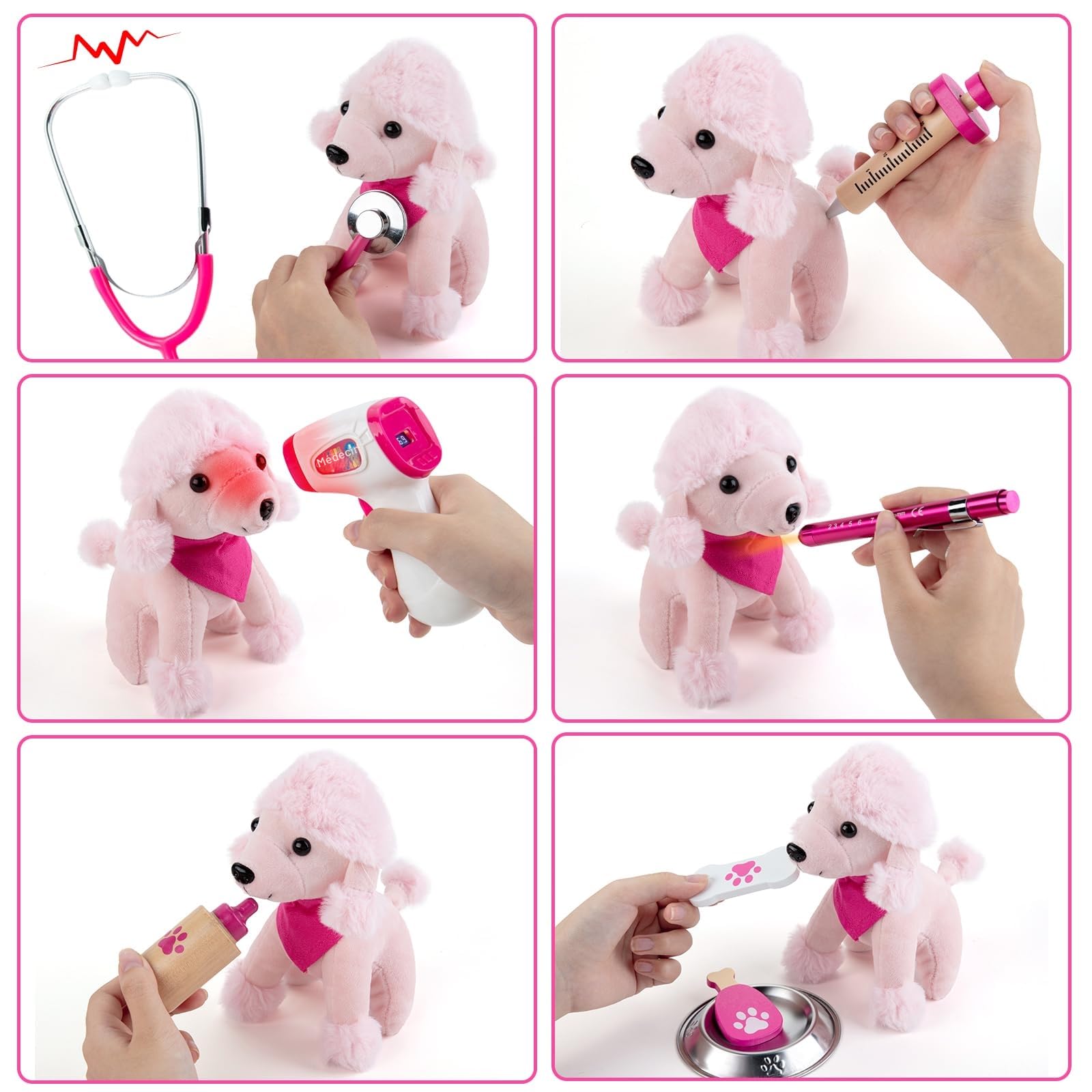 EFO SHM Mallette de médecin en Bois pour Enfants - Jouet vétérinaire - Mallette de Docteur avec Blouse de médecin - Véritable stéthoscope - Thermomètre - Vétérinaire - Jeu de rôle - Cadeau de 3 Ans