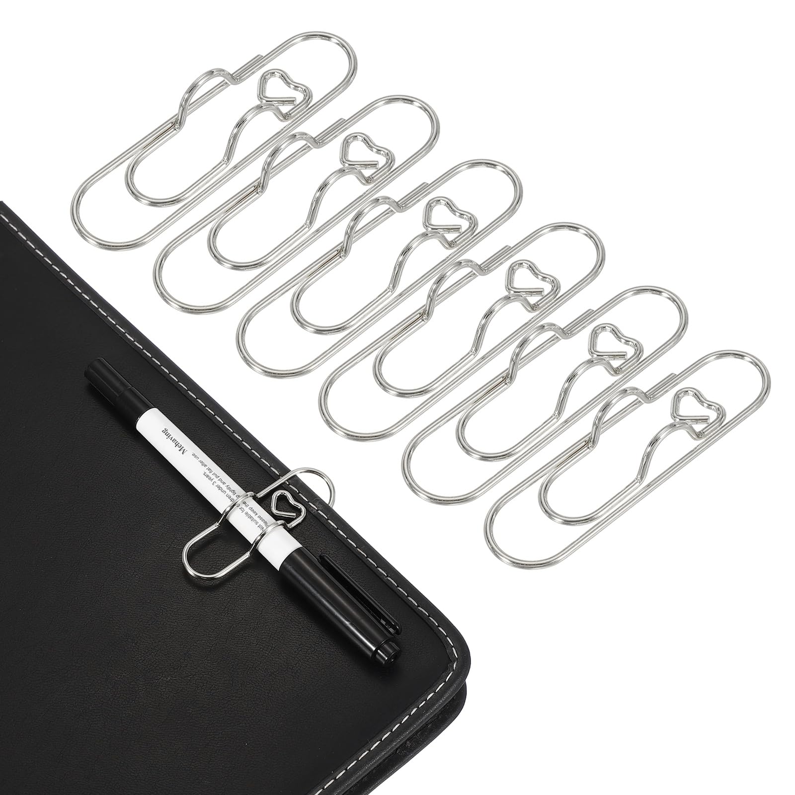 PATIKIL Pen Clip Holder for Notebook, 6 Pcs Heart Metal Pencil Holder Clips for Planners Accessories Books Journal Office Supplies, Silver