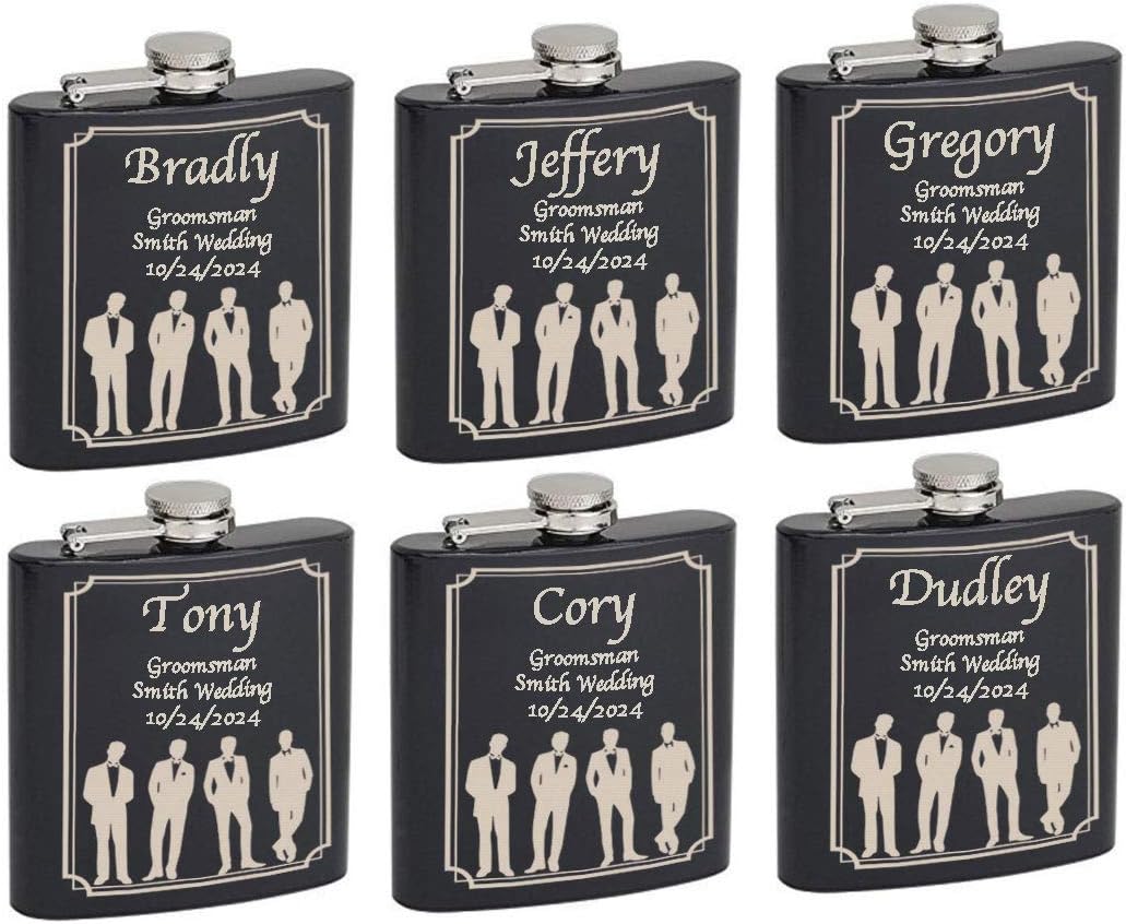 Top Shelf Flasks 6oz Custom Groomsmen 6 Pack Hip
