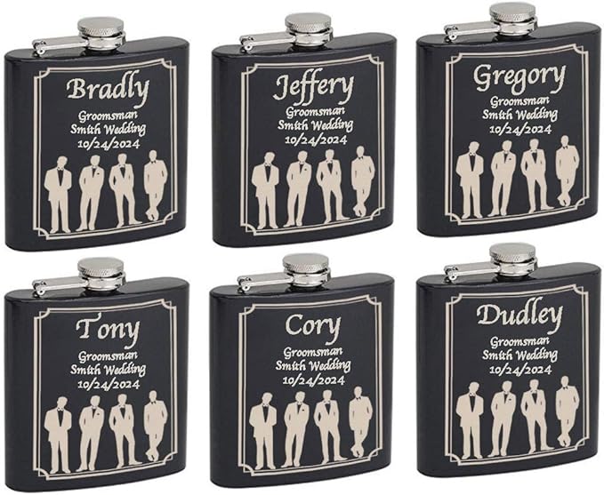 Top Shelf Flasks 6oz Custom Groomsmen 6 Pack Hip